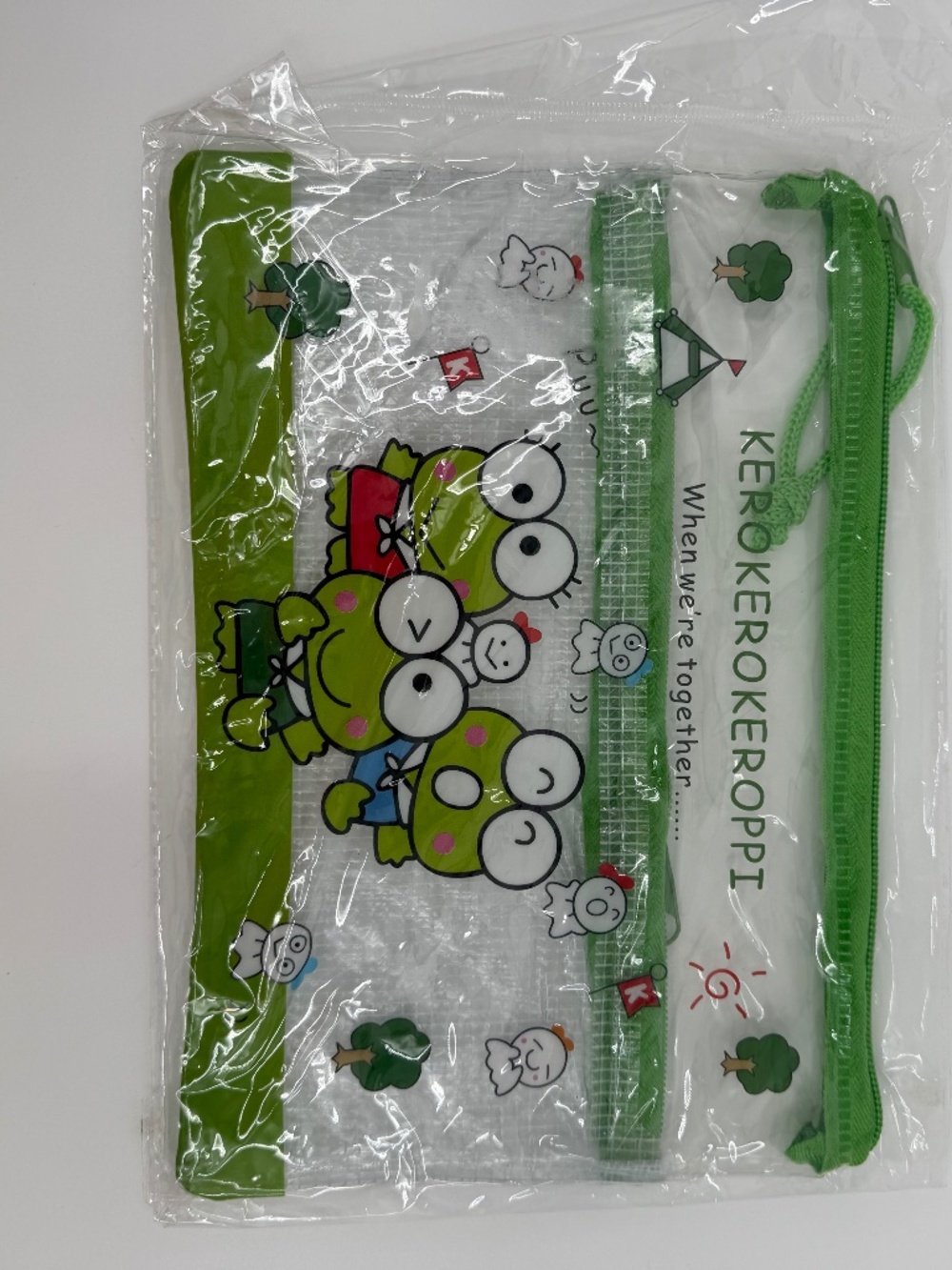 KeroKeroppi PVC Mesh Pouch NEW Bag Zipper Medium Green Clear - Picture 1 of 9